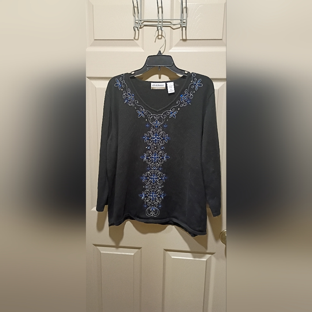 Plus Size 2X Alfred Dunner Black Embellished V-Neck 3/4 Sleeve